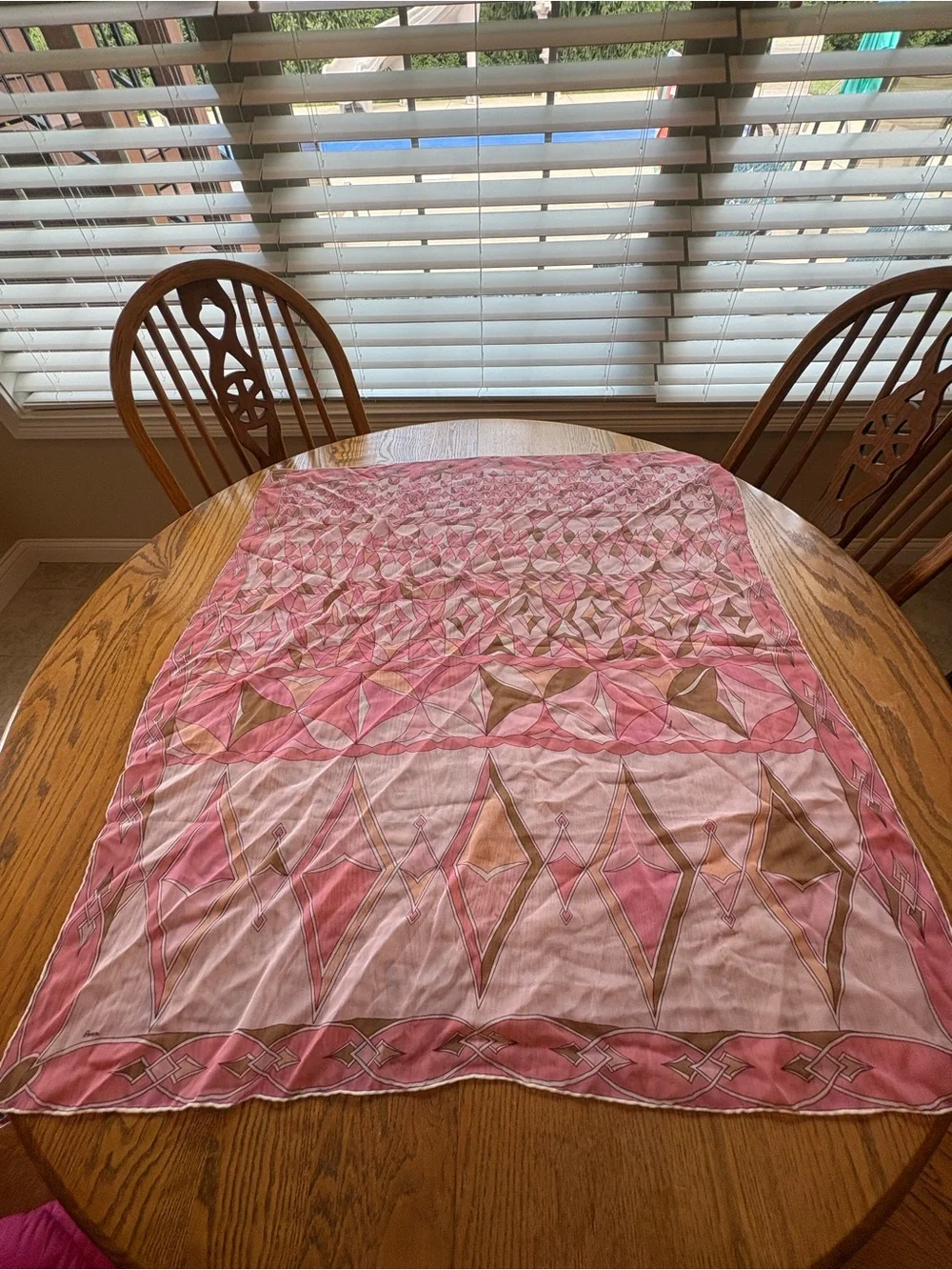 Averardo Bessi Vintage Italian Silk Scarf 34x 36 Pink Tan Hand Rolled Edges Flaw